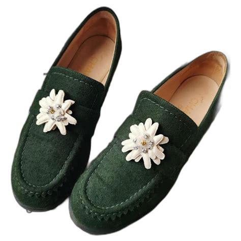 green chanel loafers